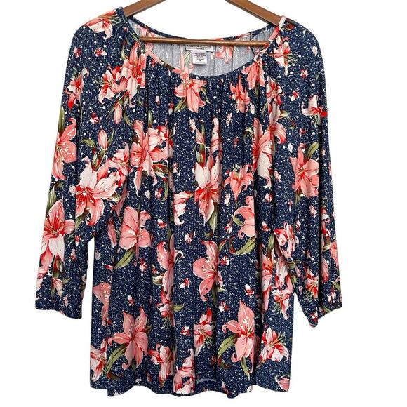 Rebecca Malone Floral Lily 3/4 Sleeve Sequin Peasant Spring Boho Size 1X - Picture 1 of 4